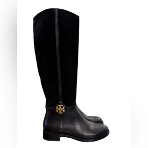 NEW Tory Burch Women's Miller Riding Boot Black Leather With Gold Logo Size 8